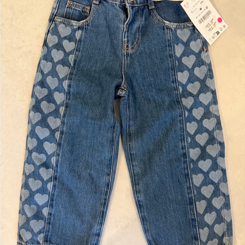 Zara Kids Blue Heart Pattern Jeans